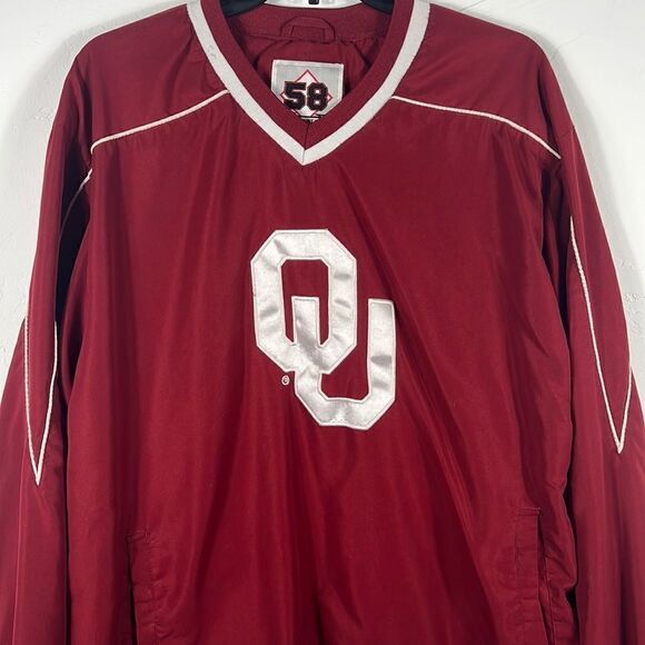 🔥🏈 Vintage OKLAHOMA OU SOONERS Polyester Embroidered Pullover Jacket - XL -EUC - Picture 1 of 15